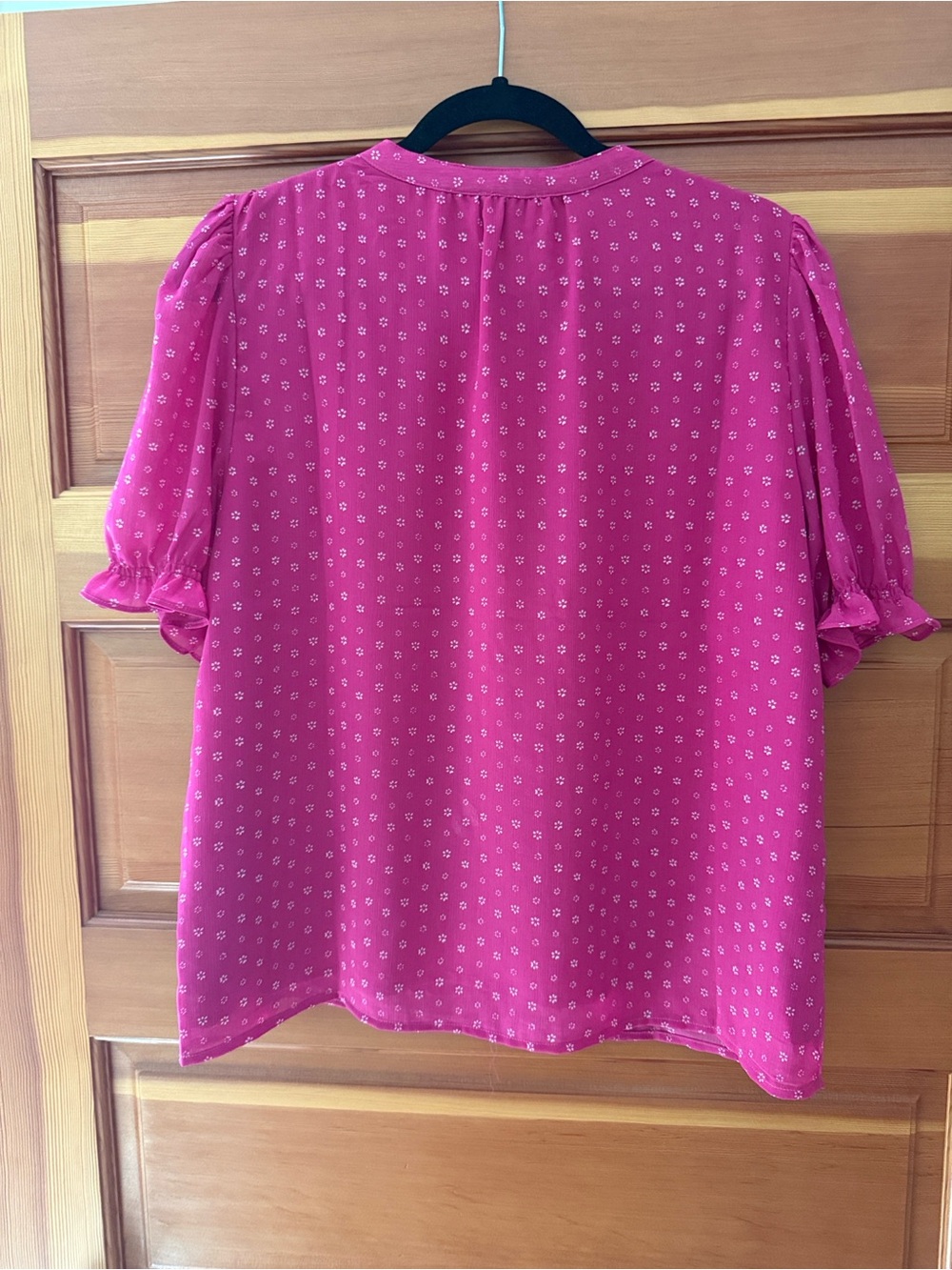 J. Crew Bright Pink Dot-Print Button Front Blouse - Picture 3 of 5